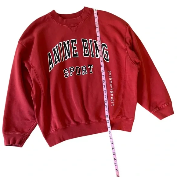 ANINE BING ♥️ Sport Jaci Graphic Logo Sweatshirt Pullover Red Black S Small - Picture 11 of 15